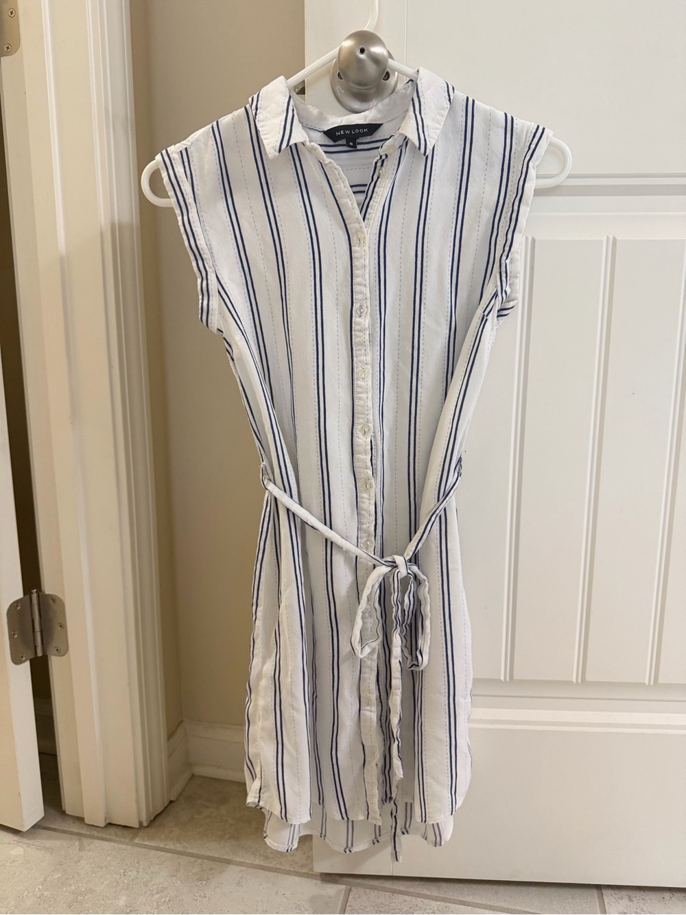 New Look White Dress with Navy Vertical Stripes